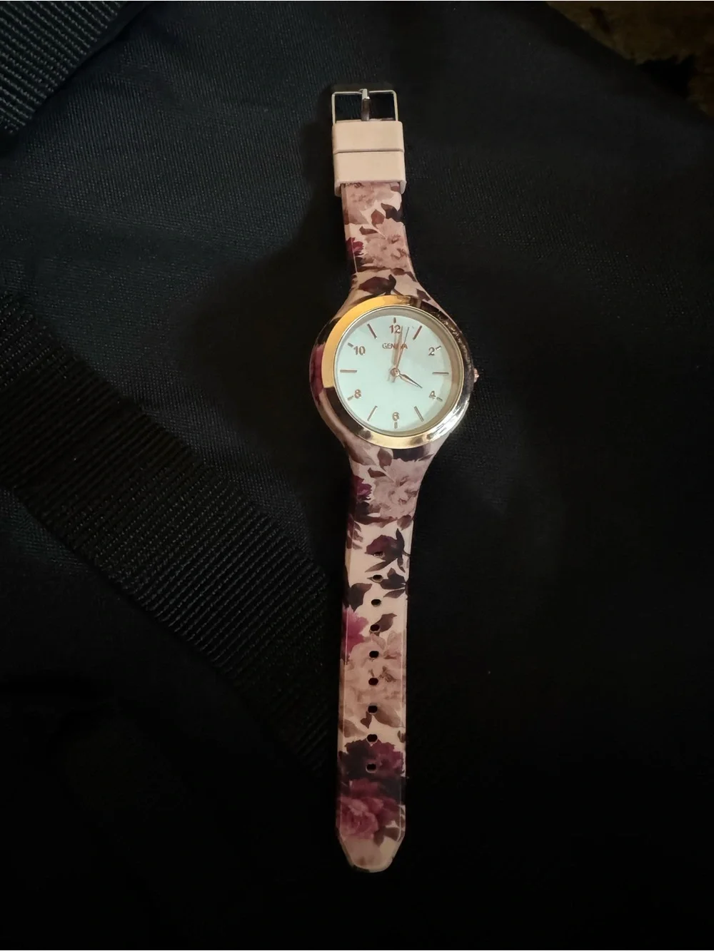 Geneva Rose-Gold Accent Floral Silicone Watch